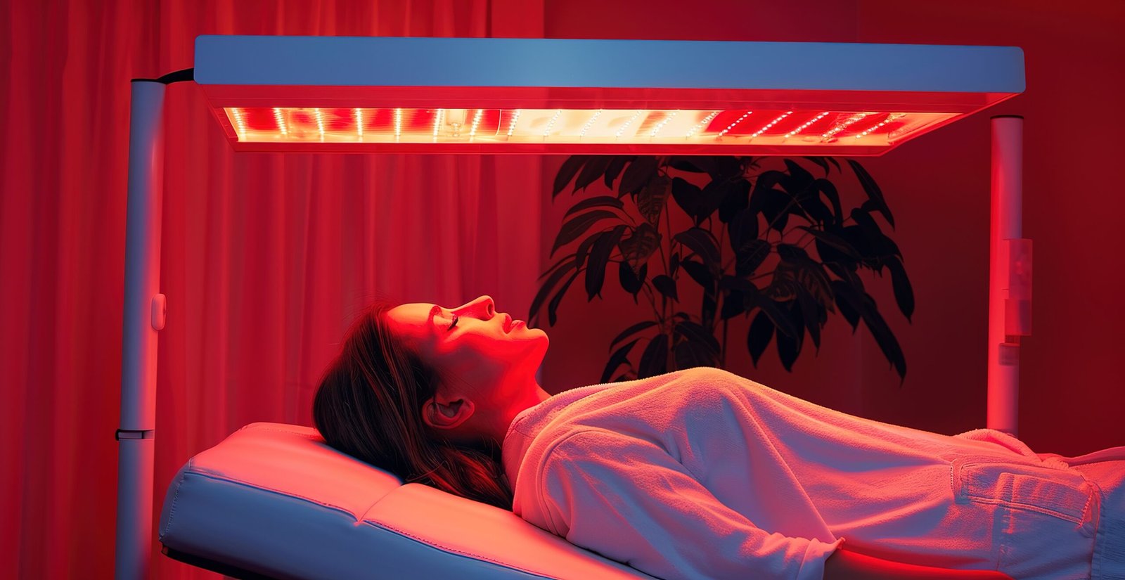 Revitalizing light therapy session: close-up of a person undergoing a rejuvenating red light treatment